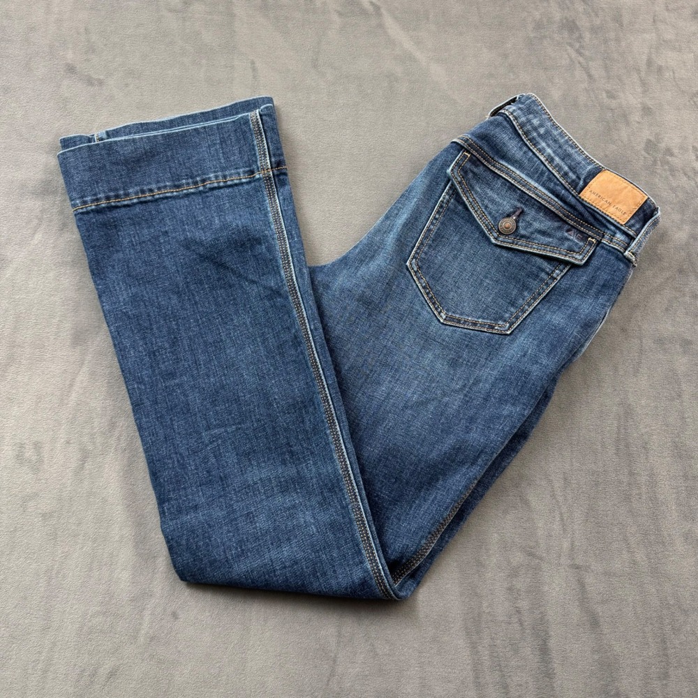 American Eagle Outfitters Womens Blue Stretch Flare Jeans Size 8 Medium Wash